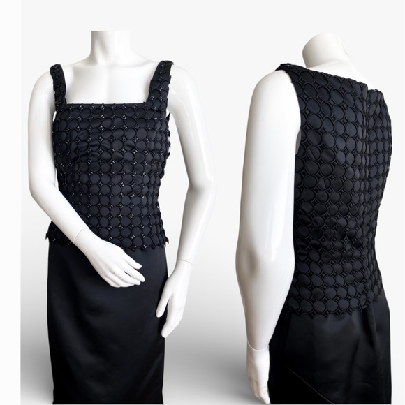 Cache Black Satin Evening Gown Beaded Maxi Dress Whimsigoth Quiet Luxury 90’s 10 - Picture 7 of 10